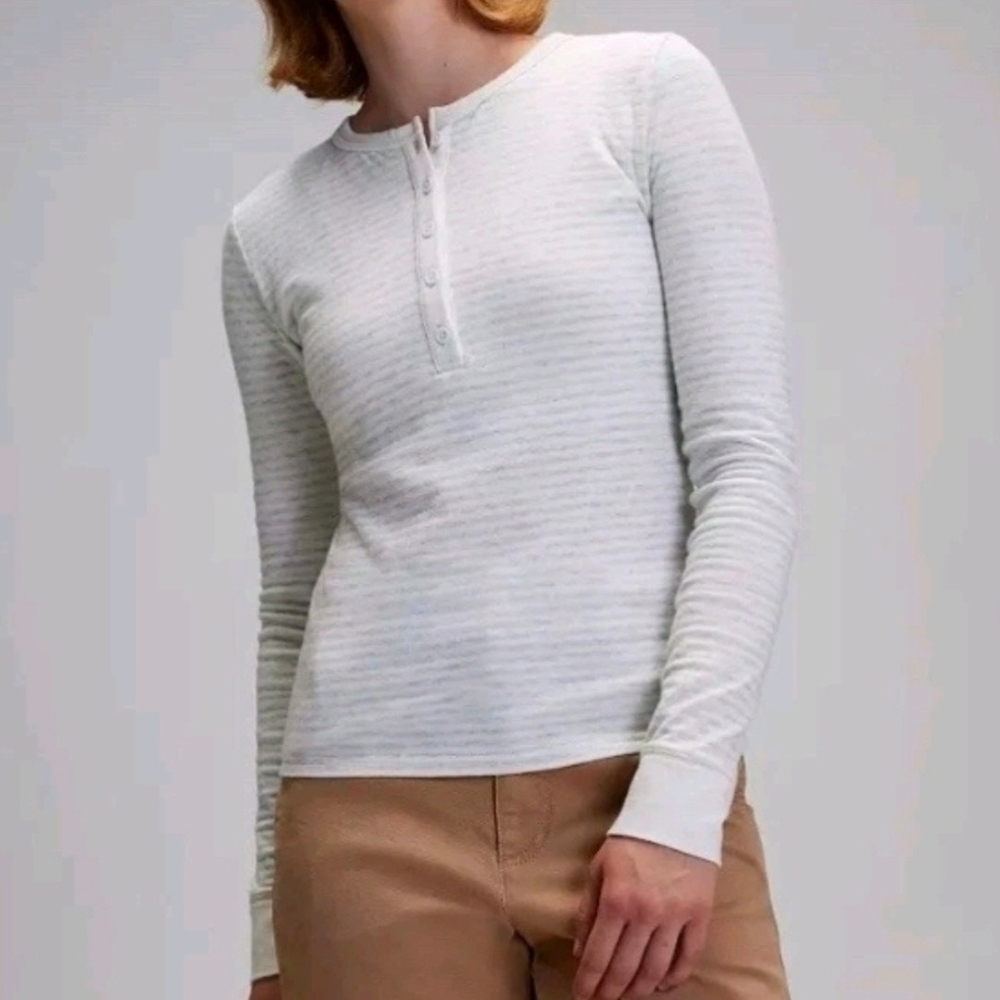 NWT Large Alpine Design Light Gray Striped Long Sleeve Peak Duofold Henley